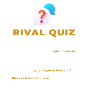 Découvrez Rival Quiz, notre quiz immersif où réflexion rapide et travail d'équipe prennent une toute nouvelle dimension ! Affrontez-vous en équipes dans un jeu de questions dynamique et interactif ! Rires et bonne humeur garantis, pour un moment de détente et de compétition amicale !